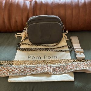 NWOT POM POM LONDON MAYFAIR CROSSBODY SUEDE BAG- CHARCOAL W/4 STRAPS & DUST BAG